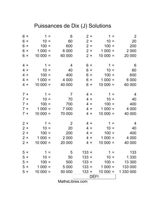 Nombres un-chiffre multipliés par puissances positives de dix (J) page 2