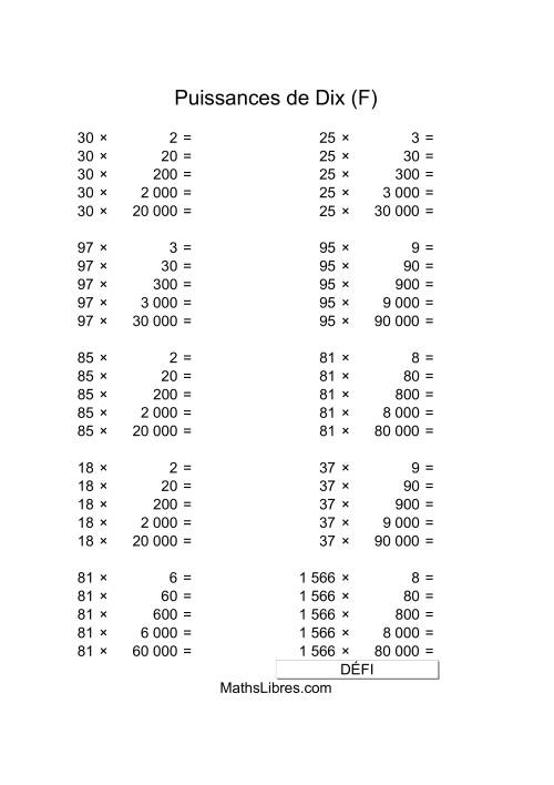 Nombres deux-chiffres multipliés par multiples de puissances positives de dix (F)