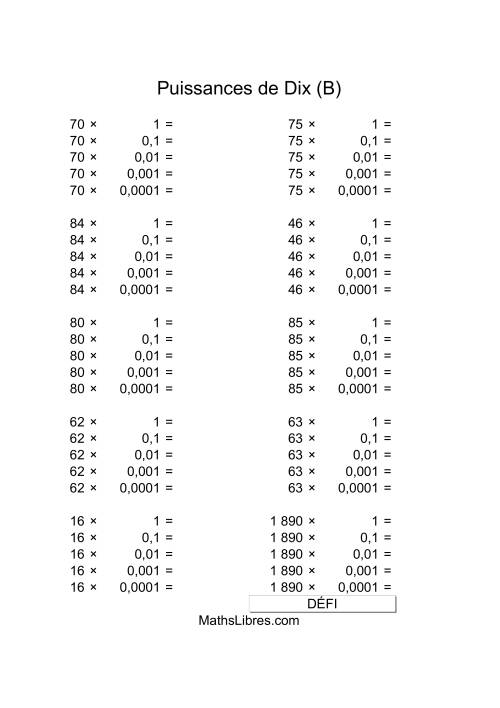 Nombres deux-chiffres multipliés par puissances négatives de dix (B)