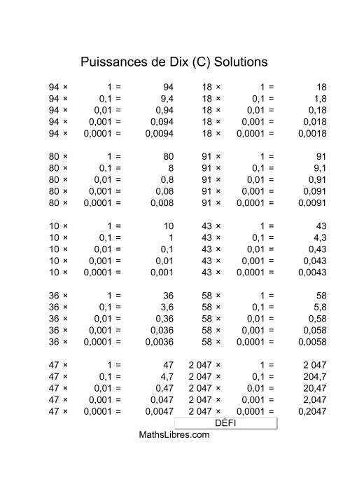 Nombres deux-chiffres multipliés par puissances négatives de dix (C) page 2