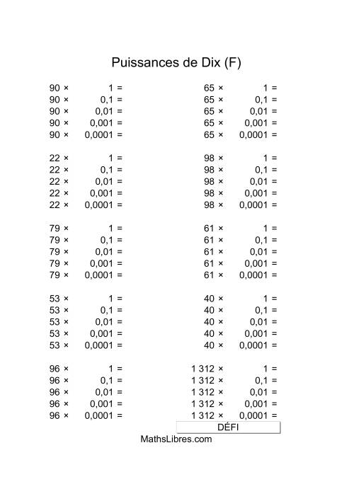 Nombres deux-chiffres multipliés par puissances négatives de dix (F)