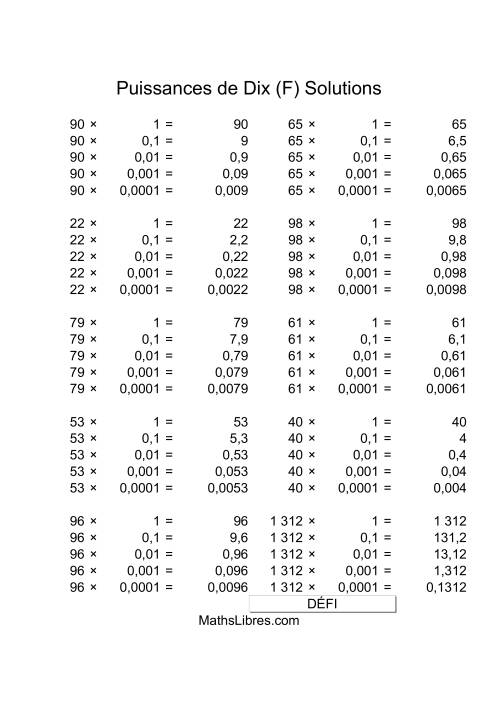 Nombres deux-chiffres multipliés par puissances négatives de dix (F) page 2