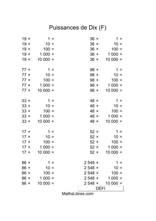 Nombres deux-chiffres multipliés par puissances positives de dix (F)