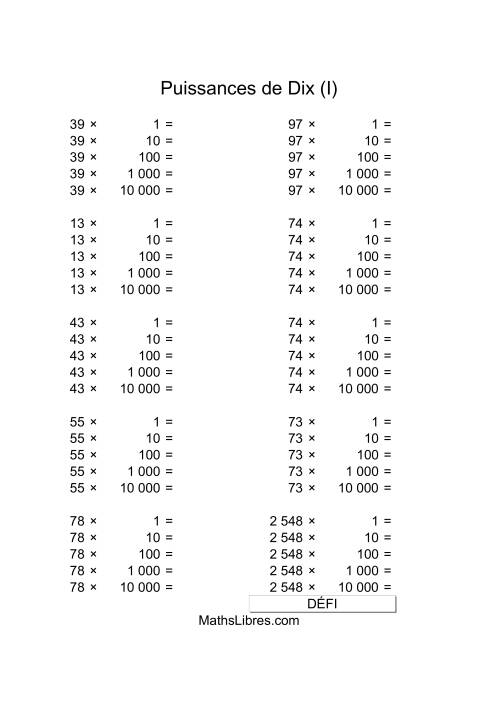 Nombres deux-chiffres multipliés par puissances positives de dix (I)