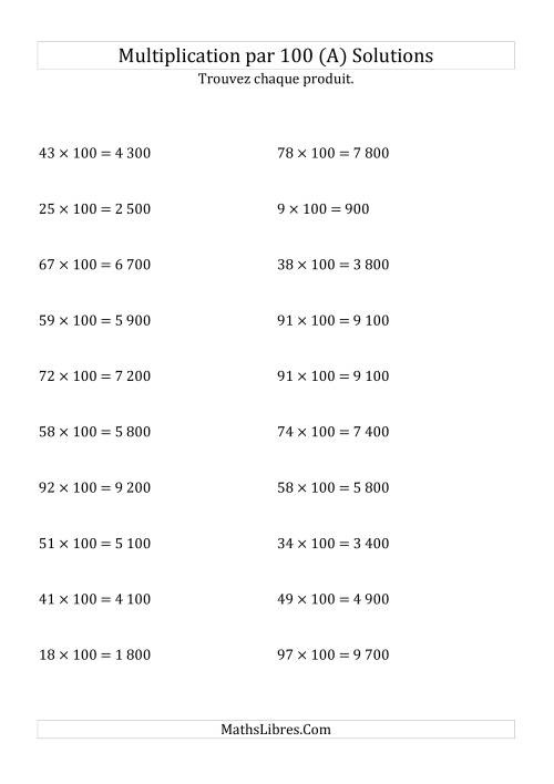 Multiplication de nombres entiers par 100 (A) page 2