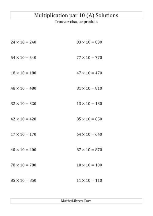 Multiplication de nombres entiers par 10 (A) page 2