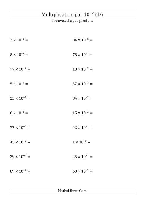Multiplication de nombres entiers par 10⁻² (D)