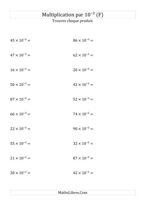 Multiplication de nombres entiers par 10⁻² (F)