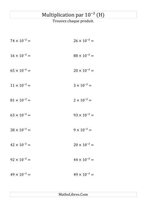 Multiplication de nombres entiers par 10⁻² (H)