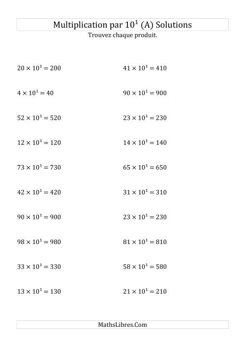 Multiplication de nombres entiers par 10¹ (A) page 2