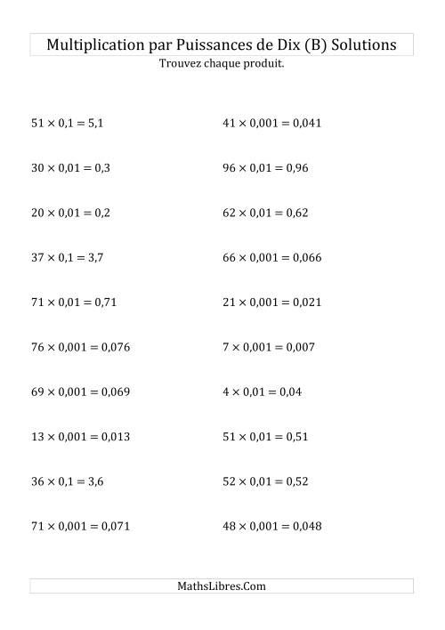 Multiplication de nombres entiers par puissances négatives de dix (forme standard) (B) page 2