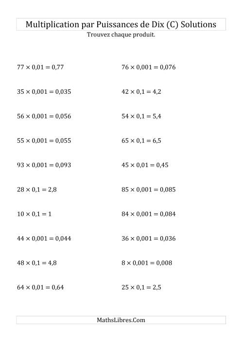 Multiplication de nombres entiers par puissances négatives de dix (forme standard) (C) page 2