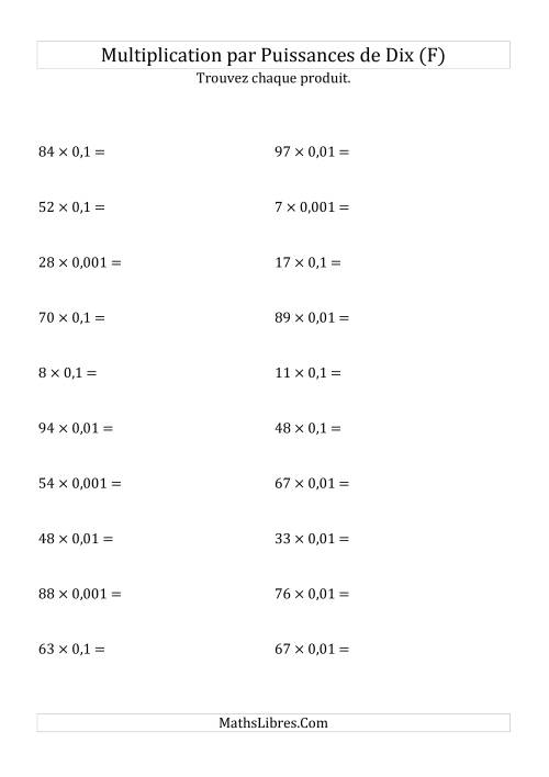 Multiplication de nombres entiers par puissances négatives de dix (forme standard) (F)