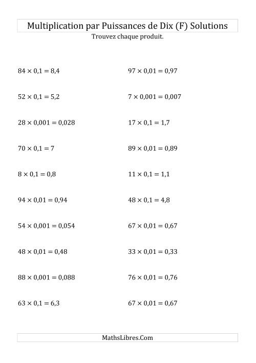 Multiplication de nombres entiers par puissances négatives de dix (forme standard) (F) page 2