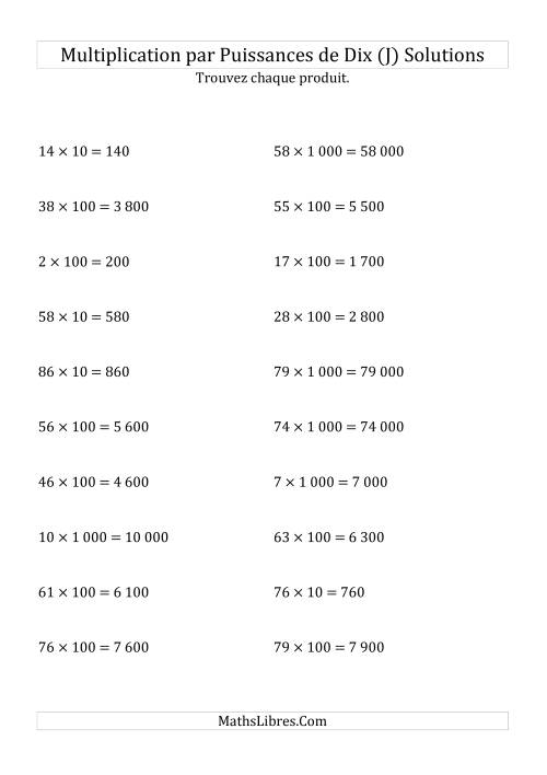 Multiplication de nombres entiers par puissances positives de dix (forme standard) (J) page 2