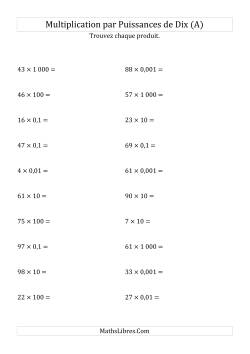 Multiplication de nombres entiers par puissances de dix (forme standard)