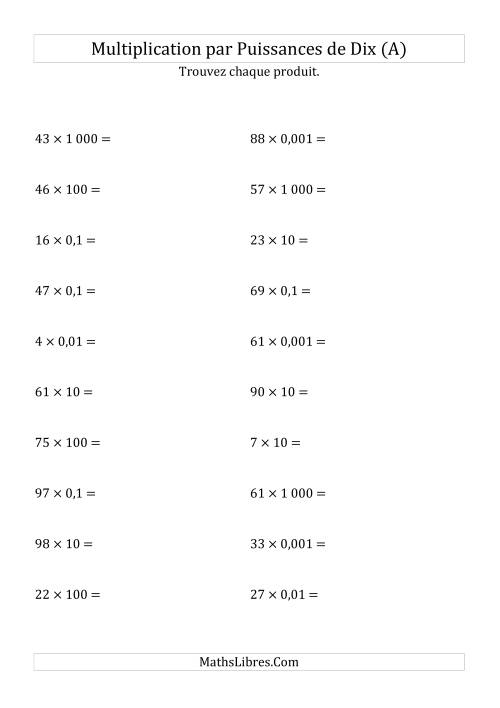 Multiplication de nombres entiers par puissances de dix (forme standard) (A)