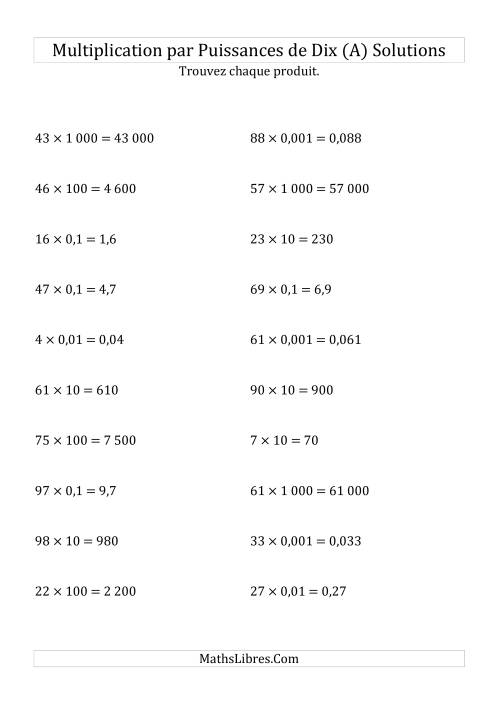 Multiplication de nombres entiers par puissances de dix (forme standard) (A) page 2