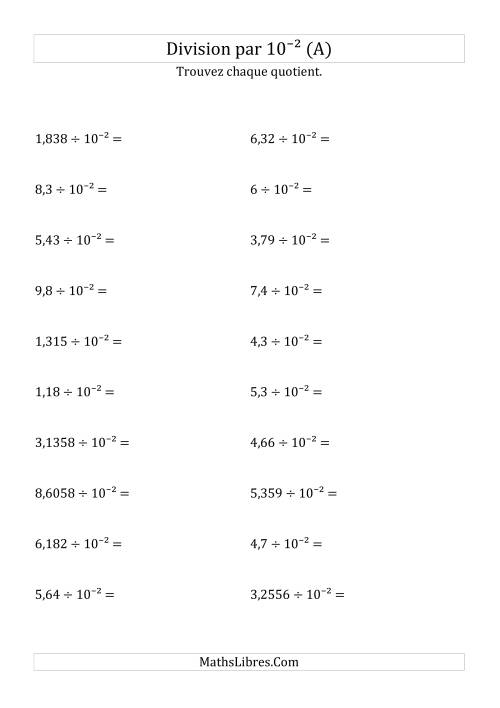 Division de nombres décimaux par 10<sup>-2</sup> (A)