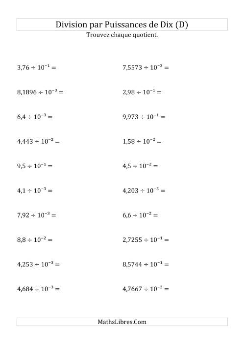 Division de nombres décimaux par puissances négatives de dix (formes décimale) (D)