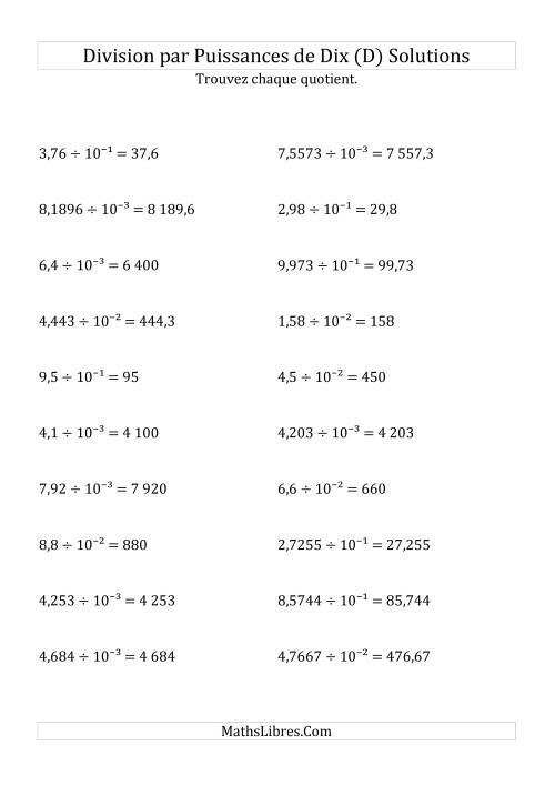 Division de nombres décimaux par puissances négatives de dix (formes décimale) (D) page 2