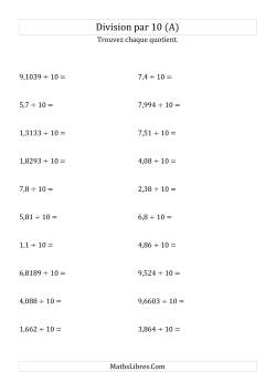 Division de nombres décimaux par 10