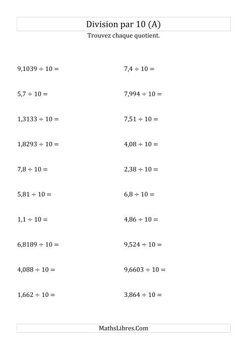 Division de nombres décimaux par 10 (A)
