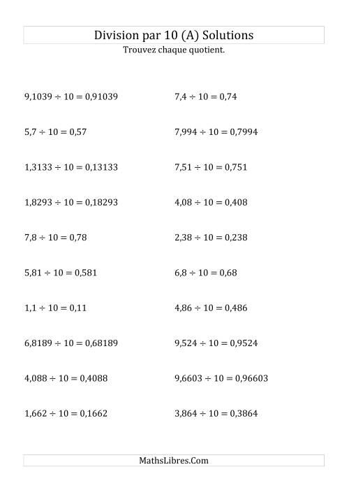 Division de nombres décimaux par 10 (A) page 2