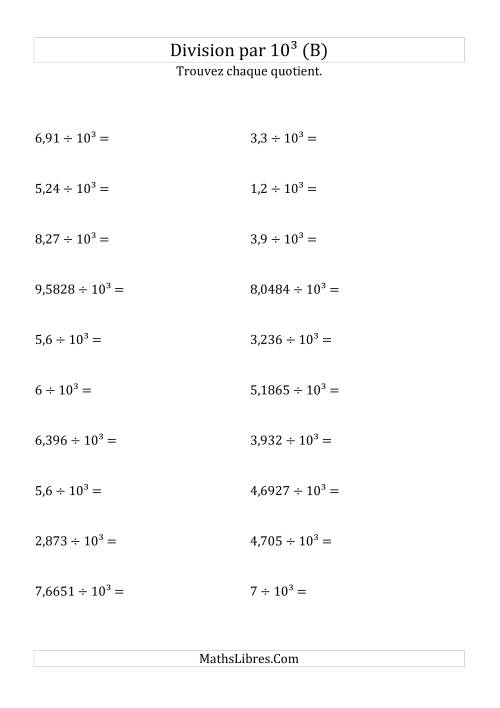 Division de nombres décimaux par 10<sup>3</sup> (B)