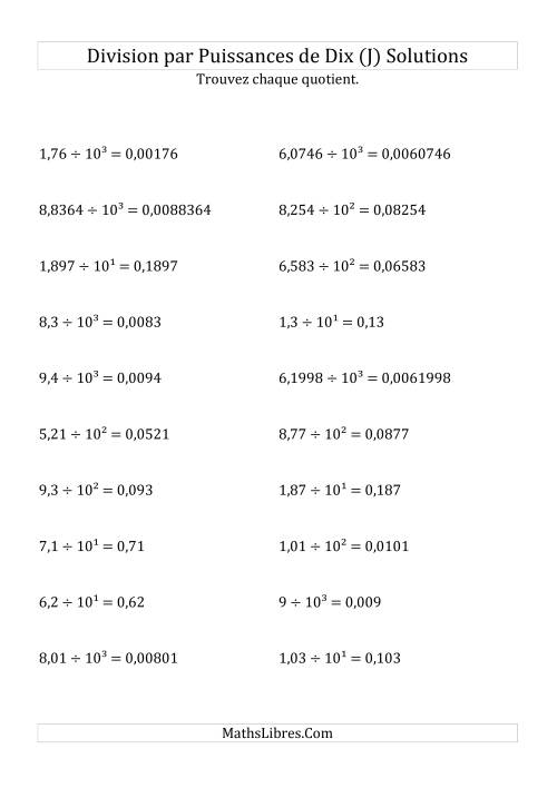 Division de nombres décimaux par puissances positives de dix (forme exposant) (J) page 2