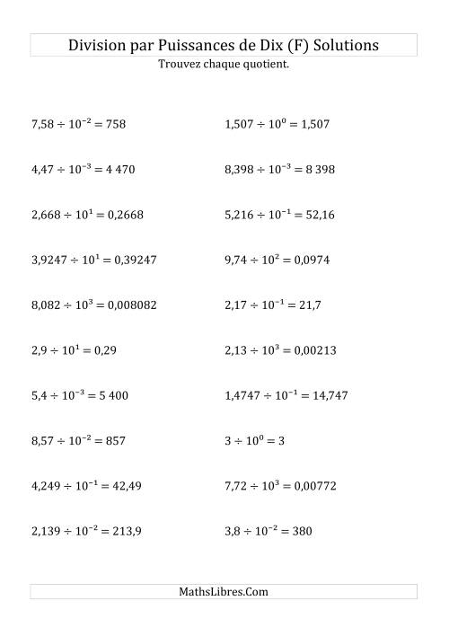 Division de nombres décimaux par puissances de dix (forme exposant) (F) page 2