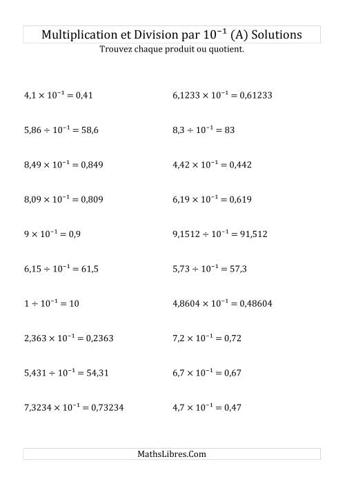 Multiplication et division de nombres décimaux par 10<sup>-1</sup> (A) page 2