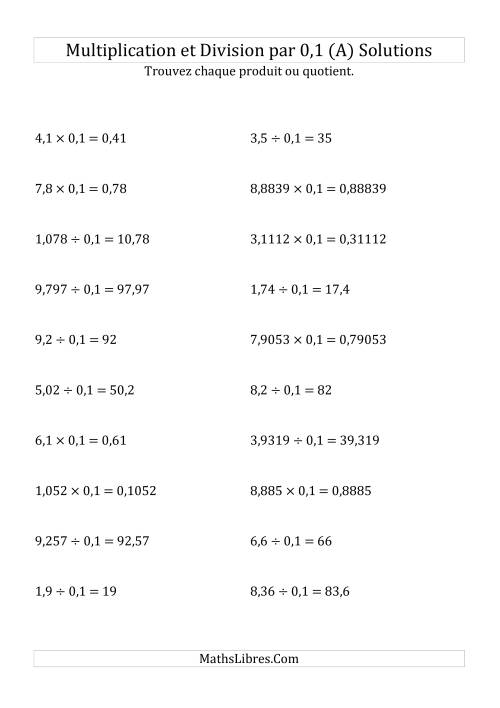 Multiplication et division de nombres décimaux par 0,1 (A) page 2
