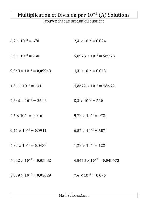 Multiplication et division de nombres décimaux par 10<sup>-2</sup> (A) page 2