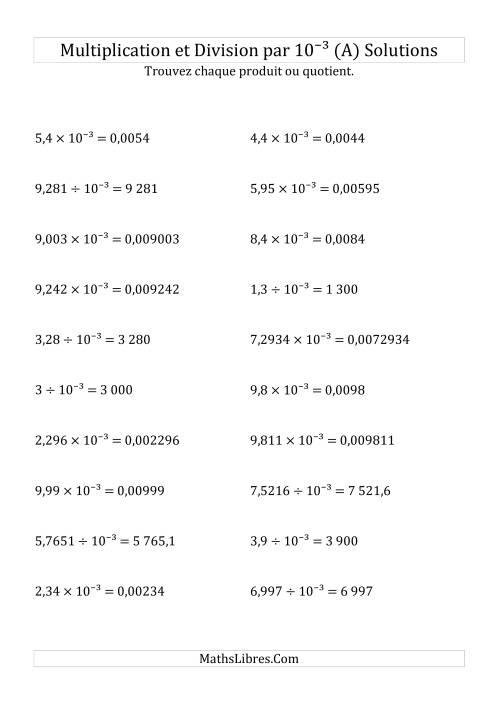 Multiplication et division de nombres décimaux par 10<sup>-3</sup> (A) page 2