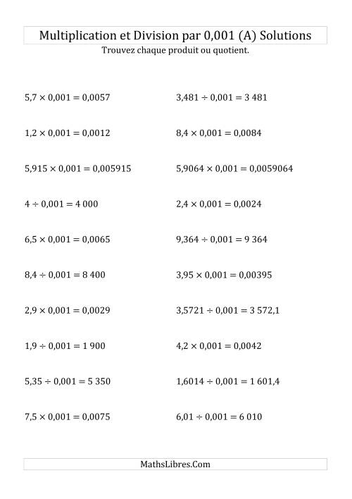 Multiplication et division de nombres décimaux par 0,001 (A) page 2
