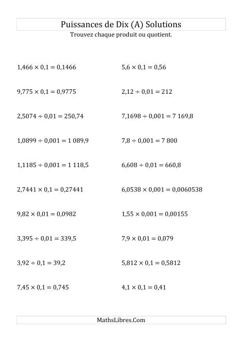Multiplication et division de nombres décimaux par puissances négatives de dix (forme standard) (A) page 2