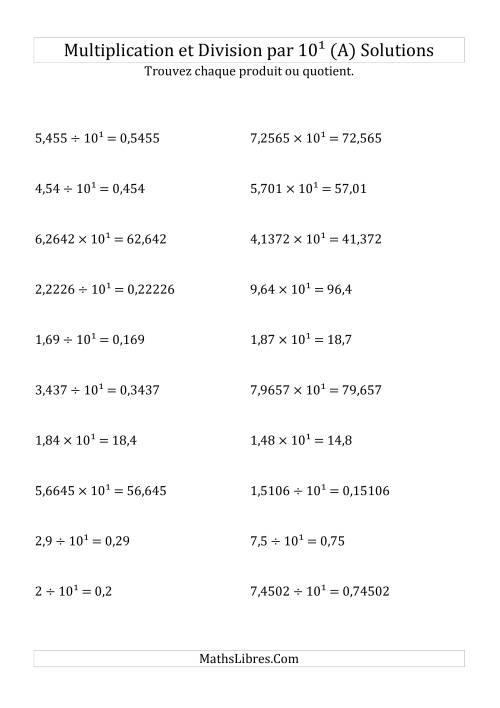 Multiplication et division de nombres décimaux par 10<sup>1</sup> (A) page 2
