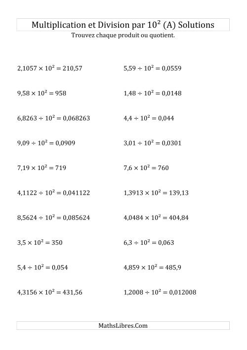Multiplication et division de nombres décimaux par 10<sup>2</sup> (A) page 2