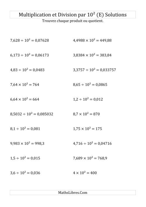 Multiplication et division de nombres décimaux par 10<sup>2</sup> (E) page 2