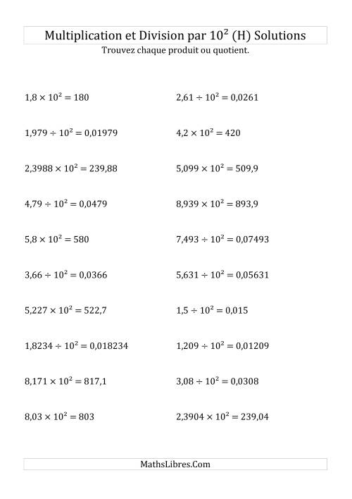 Multiplication et division de nombres décimaux par 10<sup>2</sup> (H) page 2