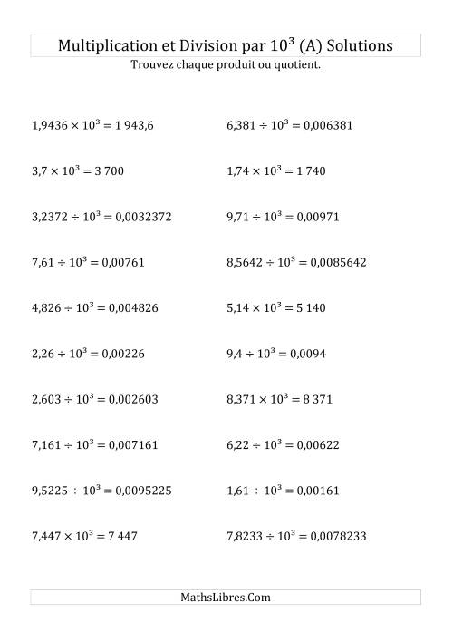 Multiplication et division de nombres décimaux par 10<sup>3</sup> (A) page 2