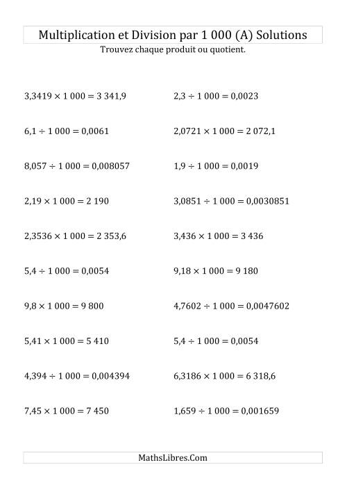 Multiplication et division de nombres décimaux par 1000 (A) page 2
