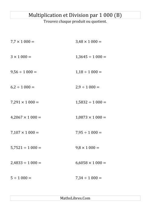 Multiplication et division de nombres décimaux par 1000 (B)