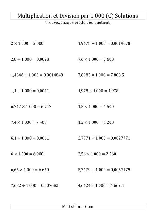 Multiplication et division de nombres décimaux par 1000 (C) page 2