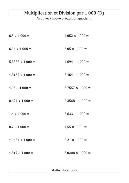 Multiplication et division de nombres décimaux par 1000 (D)
