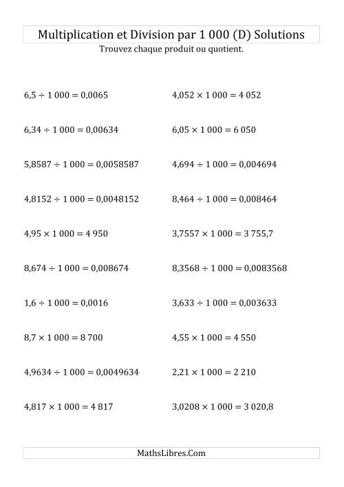 Multiplication et division de nombres décimaux par 1000 (D) page 2