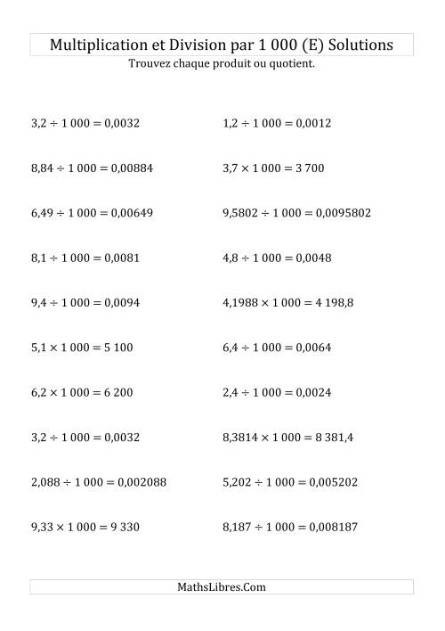 Multiplication et division de nombres décimaux par 1000 (E) page 2