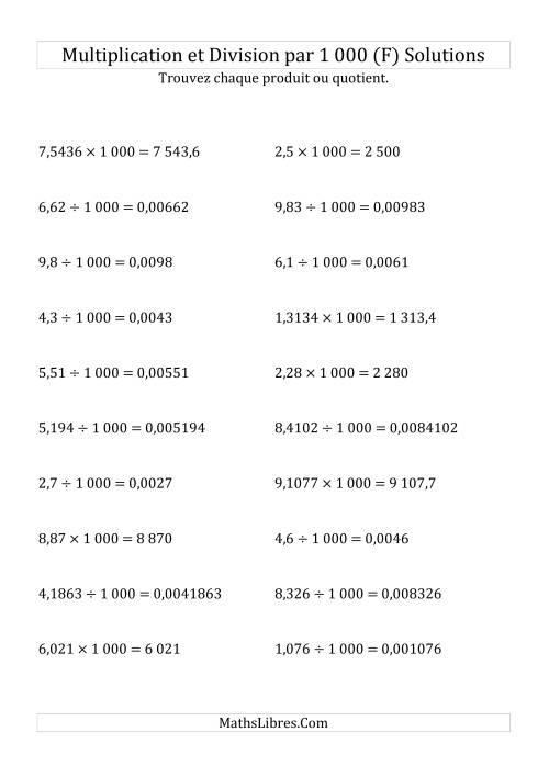 Multiplication et division de nombres décimaux par 1000 (F) page 2
