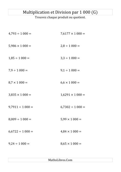Multiplication et division de nombres décimaux par 1000 (G)